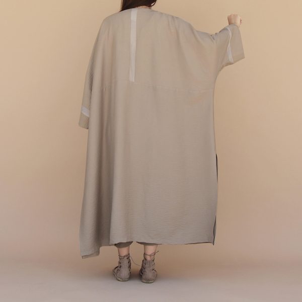 مانتوی خاکی بلند کتان کریستال - Image 2